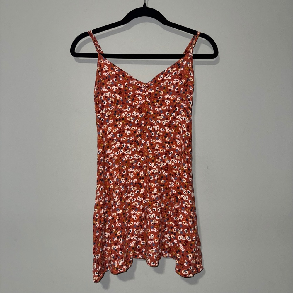 Aeropostale Rust Orange Ditsy Floral Mini Cami Dress Small V-Neck Boho Summer